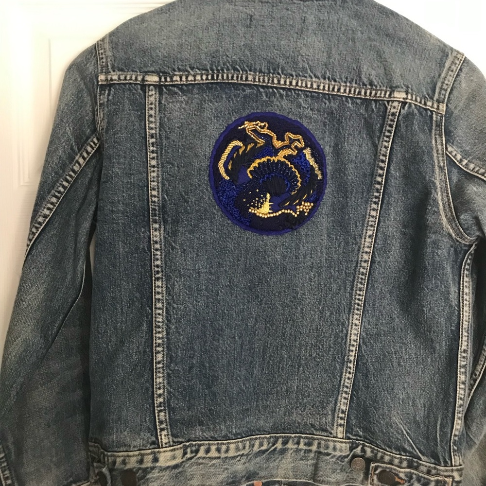 J Crew denim jacket with hand embroidered detail